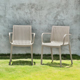 Set of Two Taupe Heavy Duty Plastic Outdoor Stacking Arm Chairs