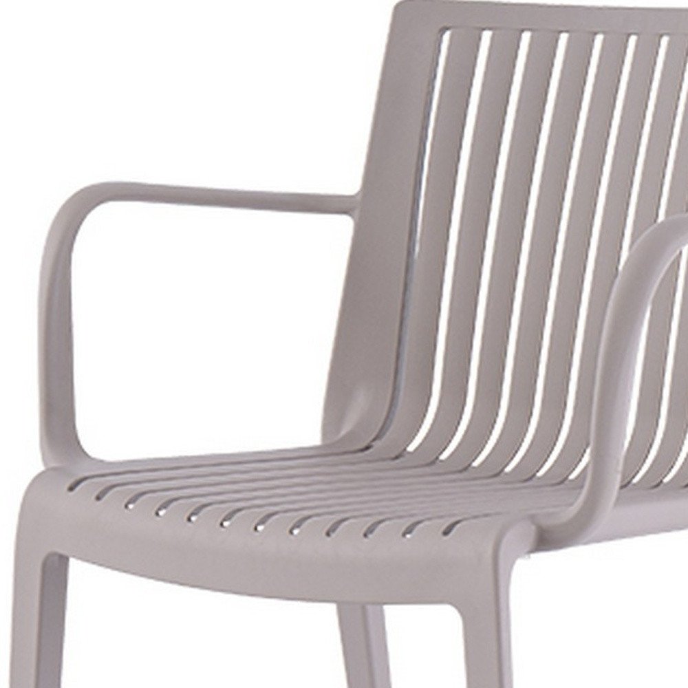 Set of Two Taupe Heavy Duty Plastic Outdoor Stacking Arm Chairs