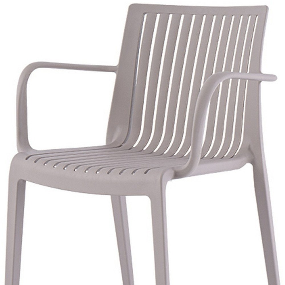 Set of Two Taupe Heavy Duty Plastic Outdoor Stacking Arm Chairs