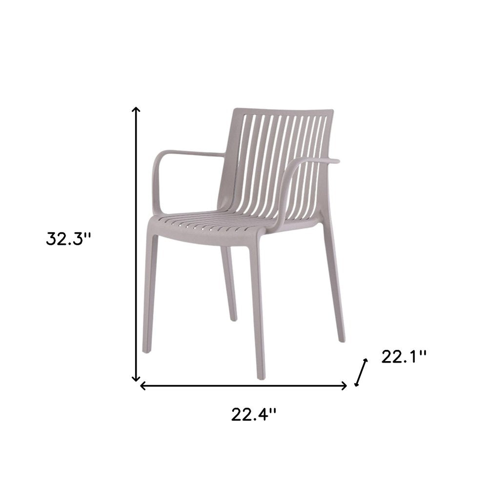 Set of Two Taupe Heavy Duty Plastic Outdoor Stacking Arm Chairs