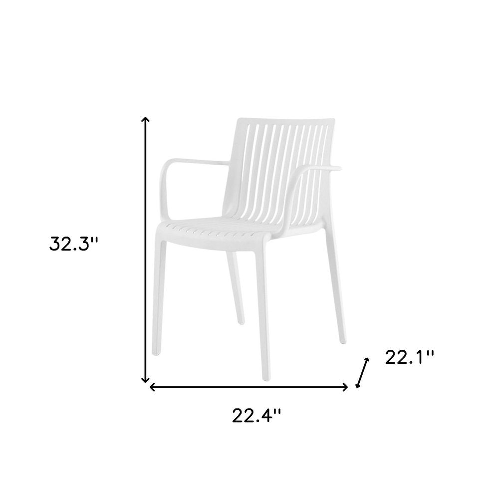 Set of Two White Heavy Duty Plastic Outdoor Stacking Arm Chairs