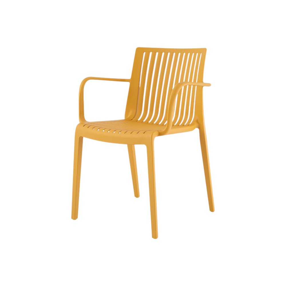 Set of Two Yellow Heavy Duty Plastic Outdoor Stacking Arm Chairs