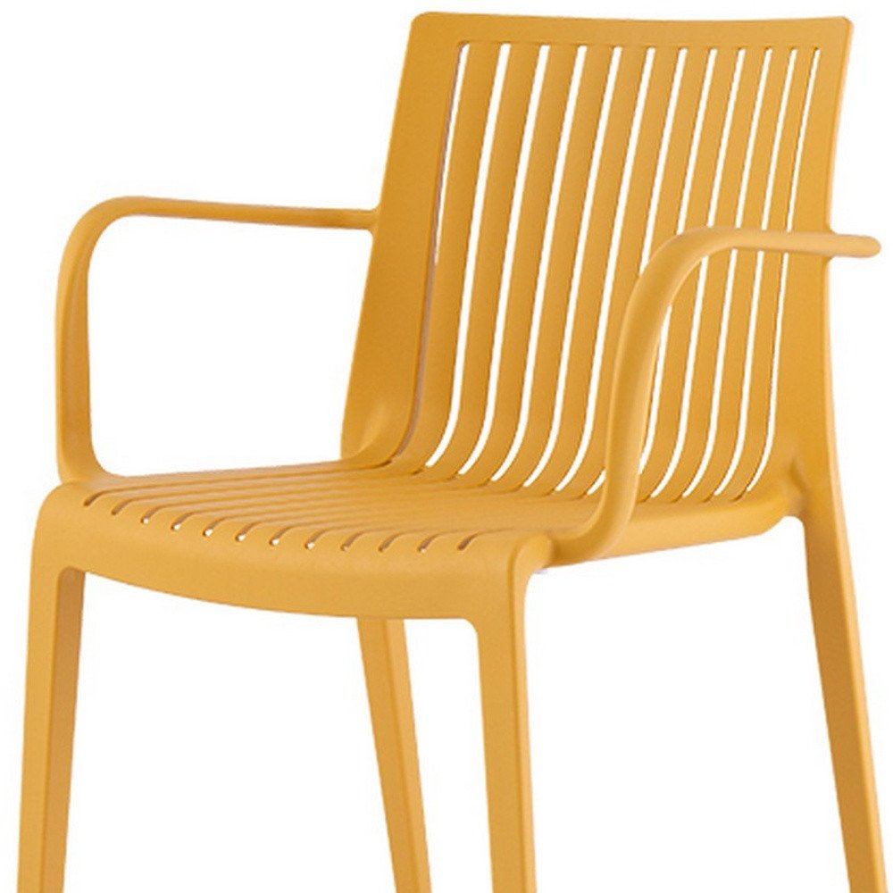Set of Two Yellow Heavy Duty Plastic Outdoor Stacking Arm Chairs