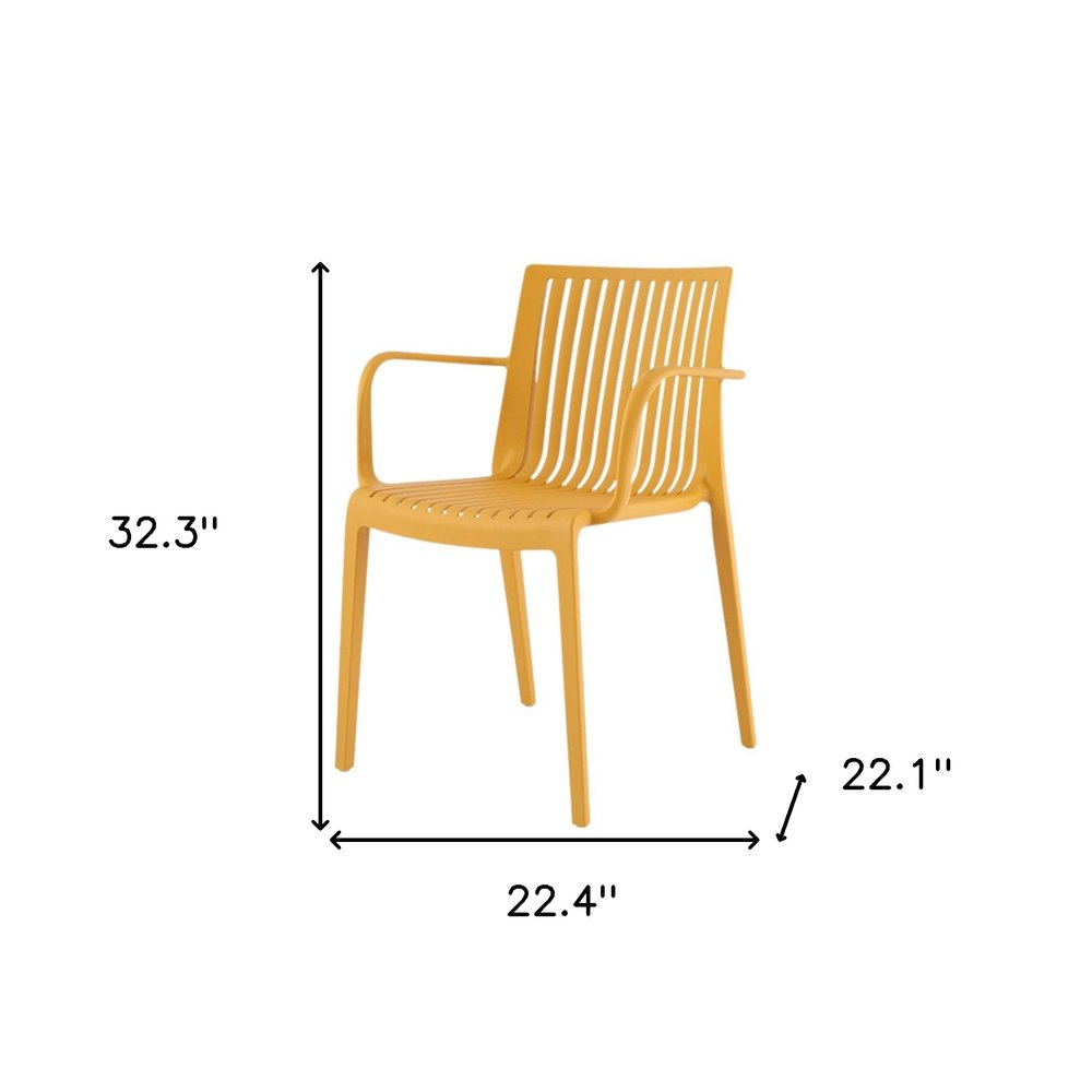 Set of Two Yellow Heavy Duty Plastic Outdoor Stacking Arm Chairs