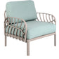 31" Gray Heavy Duty Plastic Outdoor Armchair With Sea Green Cushion