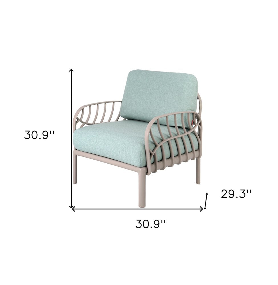 31" Gray Heavy Duty Plastic Outdoor Armchair With Sea Green Cushion