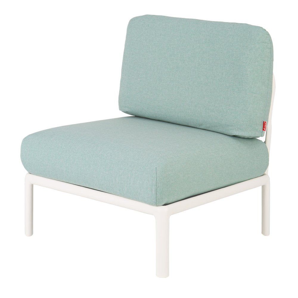 31" White Heavy Duty Plastic Outdoor Armchair With Sea Green Cushion