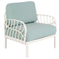 31" White Heavy Duty Plastic Outdoor Armchair With Sea Green Cushion