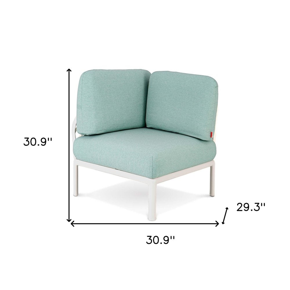 31" White Heavy Duty Plastic Outdoor Modular with Sea Green Cushion