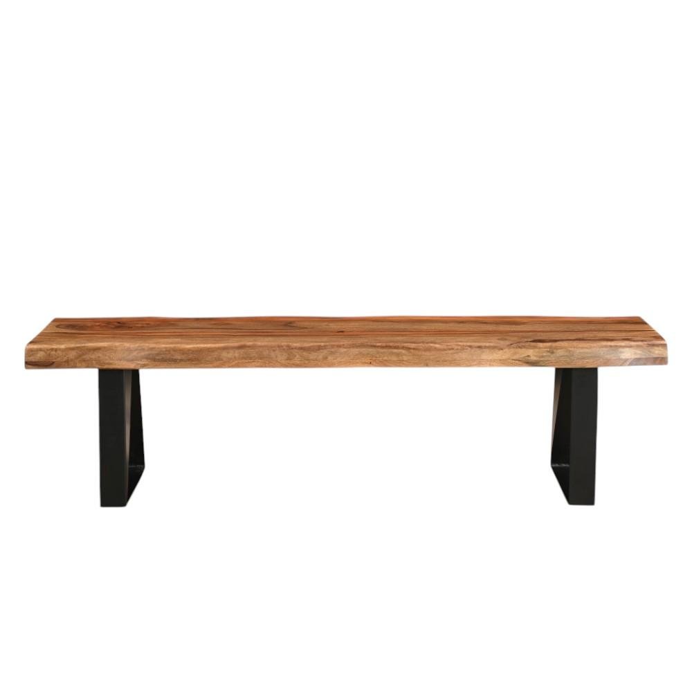 68" Brown and Black Solid Wood And Metal Live Edge Dining Bench