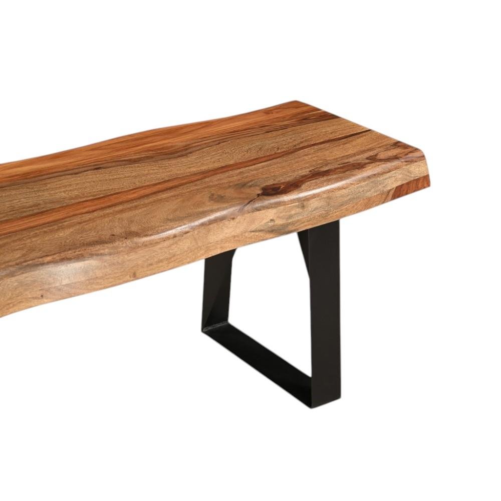 68" Brown and Black Solid Wood And Metal Live Edge Dining Bench