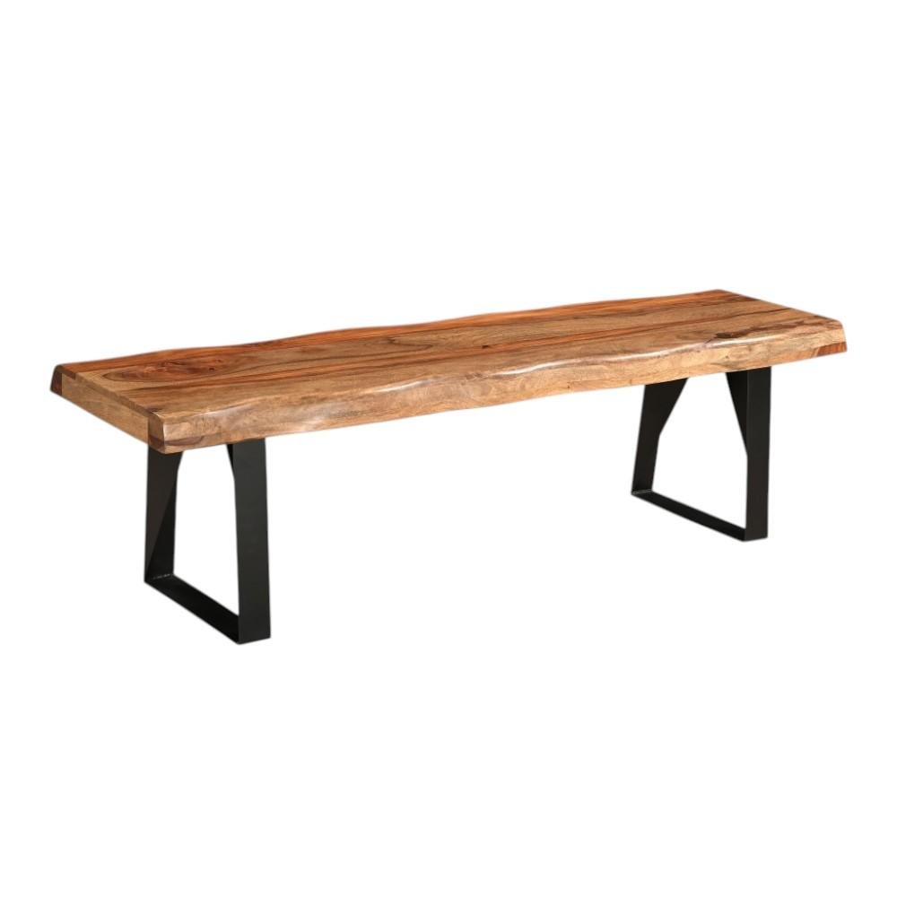 68" Brown and Black Solid Wood And Metal Live Edge Dining Bench