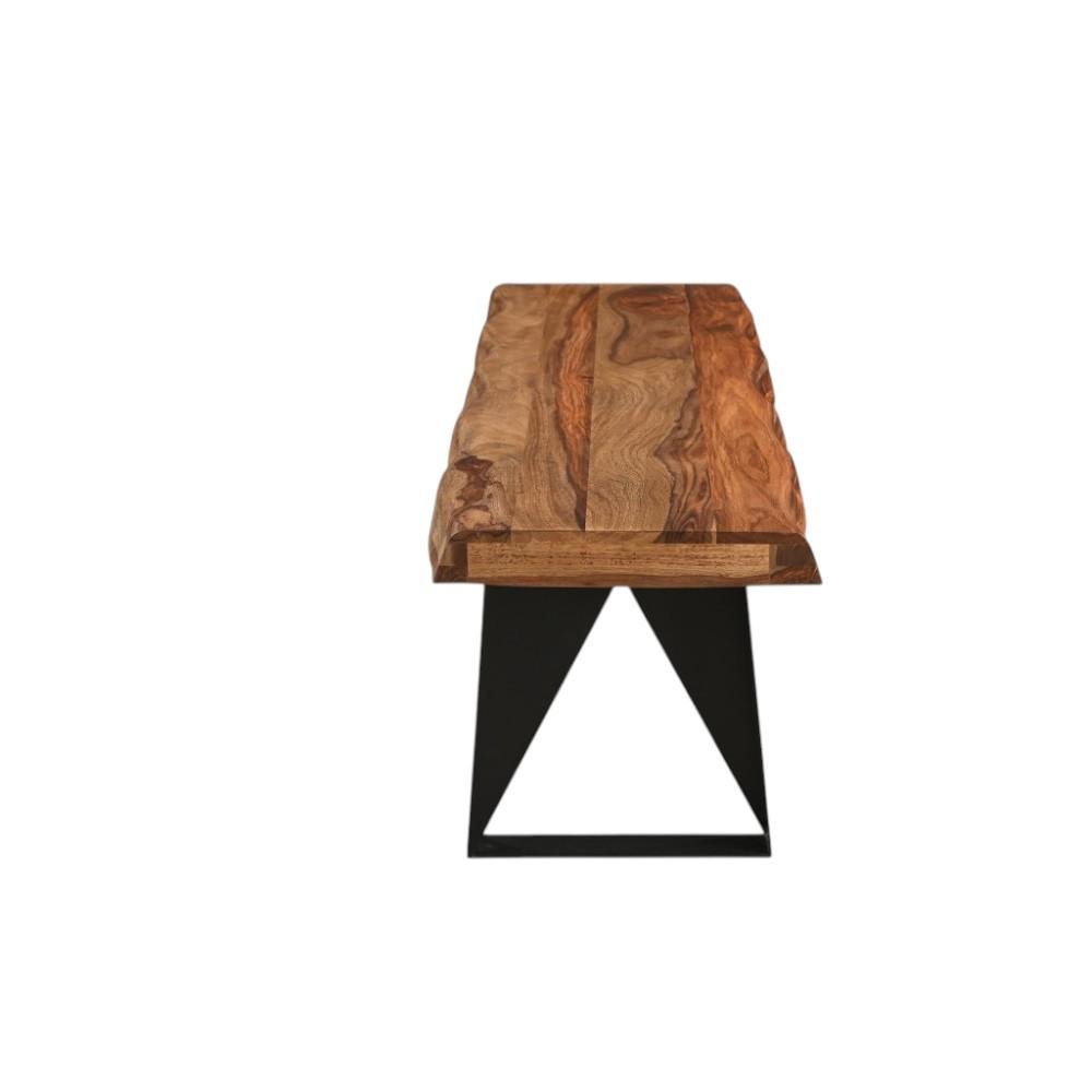 68" Brown and Black Solid Wood And Metal Live Edge Dining Bench