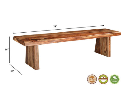75" Brown Solid Wood Live Edge Dining Bench