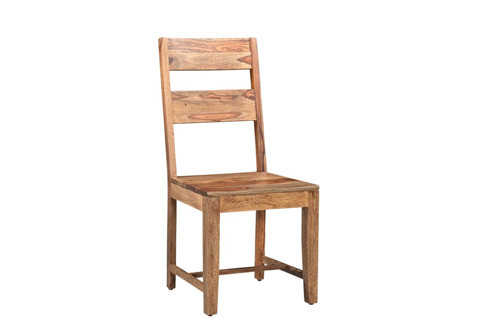 Set of Two Brown Solid Wood Ladder Back Dining Side Chairs