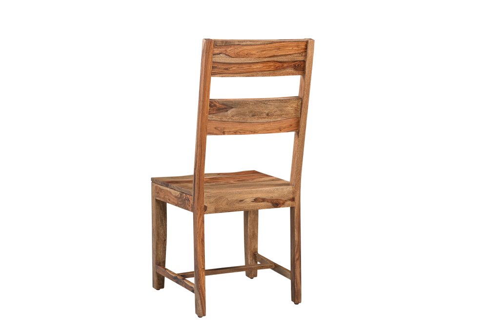Set of Two Brown Solid Wood Ladder Back Dining Side Chairs