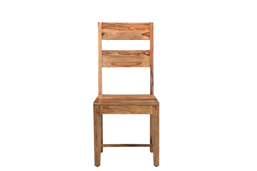 Set of Two Brown Solid Wood Ladder Back Dining Side Chairs