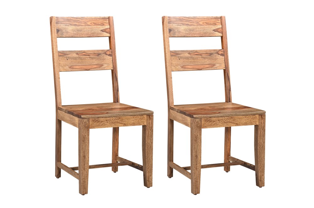 Set of Two Brown Solid Wood Ladder Back Dining Side Chairs