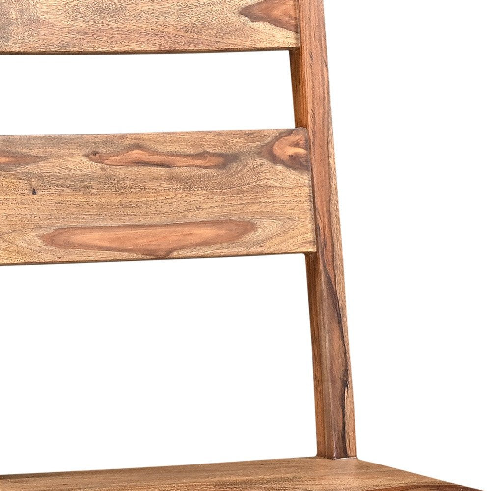 Set of Two Brown Solid Wood Ladder Back Dining Side Chairs