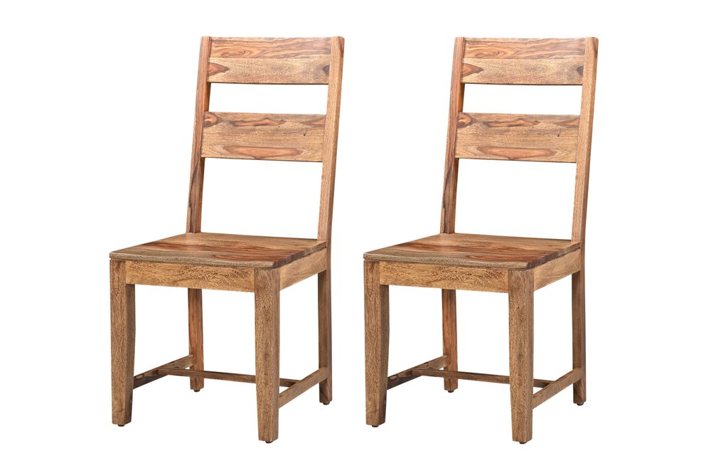 Set of Two Brown Solid Wood Ladder Back Dining Side Chairs