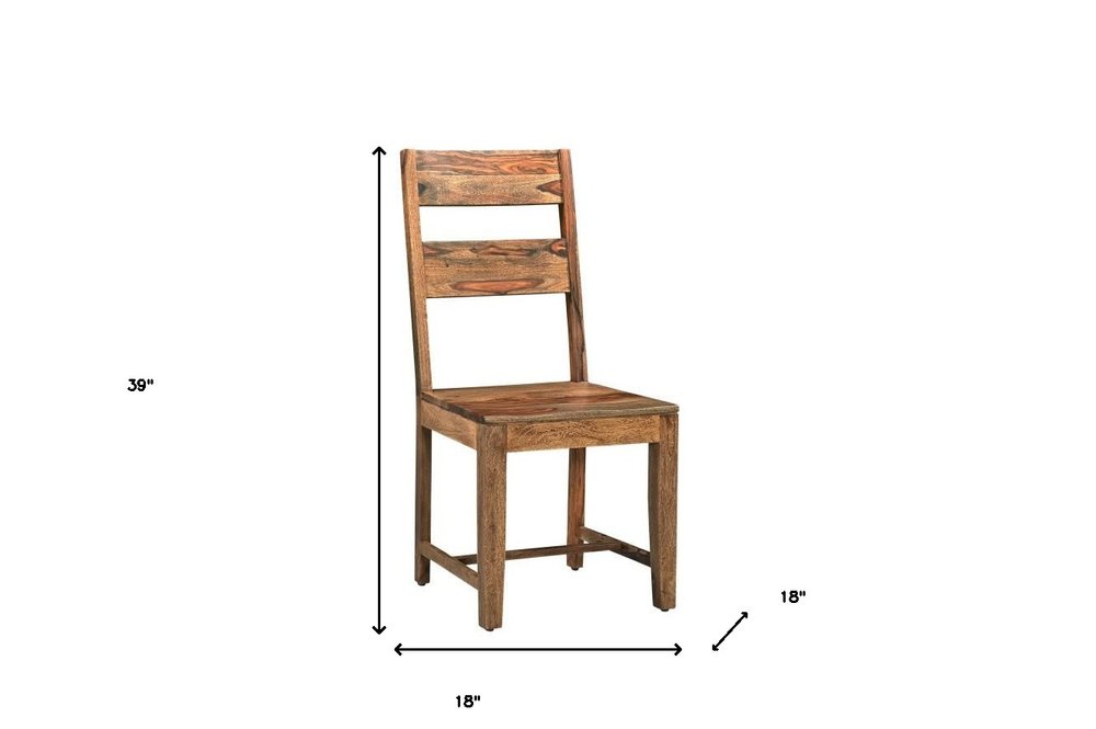 Set of Two Brown Solid Wood Ladder Back Dining Side Chairs