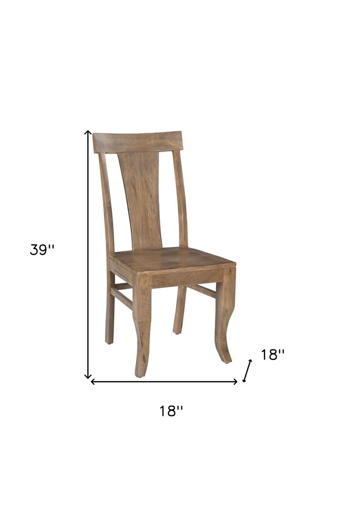 Set of Two Brown Solid Wood Slat Back Dining Side Chairs