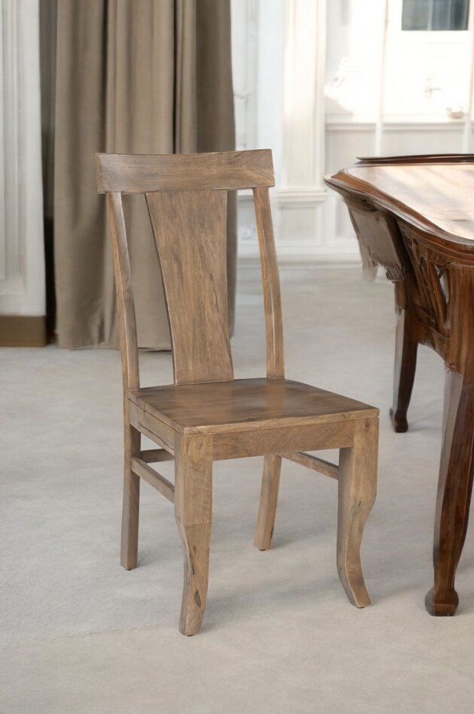 Set of Two Brown Solid Wood Slat Back Dining Side Chairs