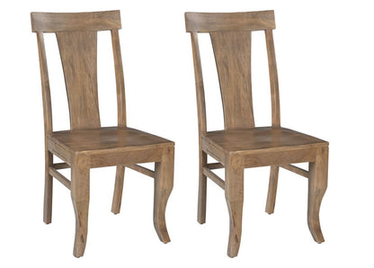 Set of Two Brown Solid Wood Slat Back Dining Side Chairs