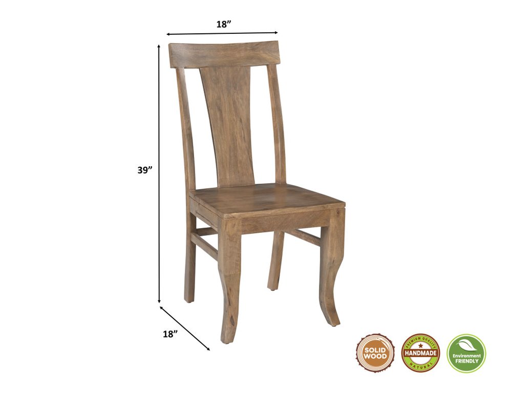 Set of Two Brown Solid Wood Slat Back Dining Side Chairs