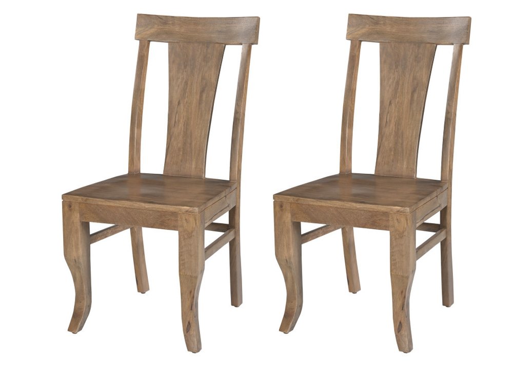 Set of Two Brown Solid Wood Slat Back Dining Side Chairs