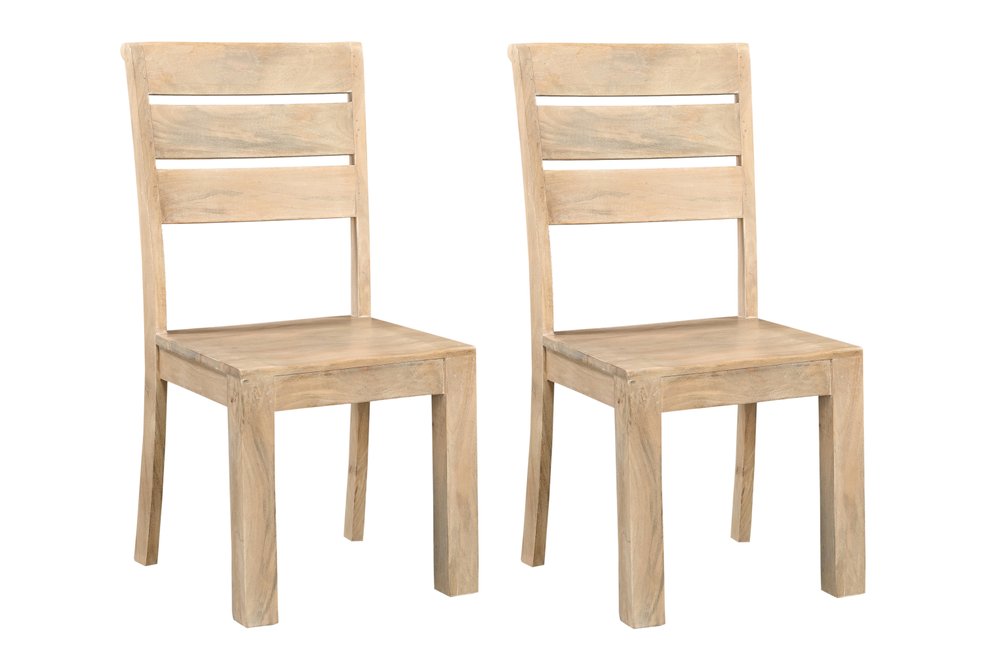 Set of Two Beige Solid Wood Ladder Back Dining Side Chairs