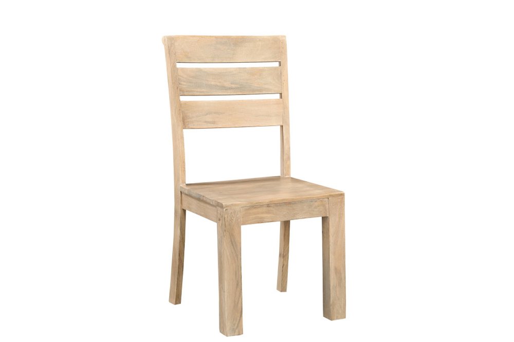 Set of Two Beige Solid Wood Ladder Back Dining Side Chairs