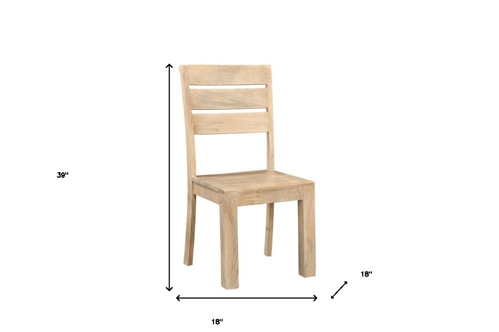 Set of Two Beige Solid Wood Ladder Back Dining Side Chairs