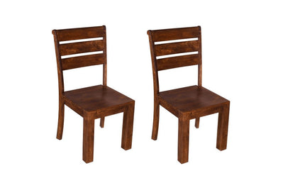 Set of Two Brown Solid Wood Ladder Back Dining Side Chairs