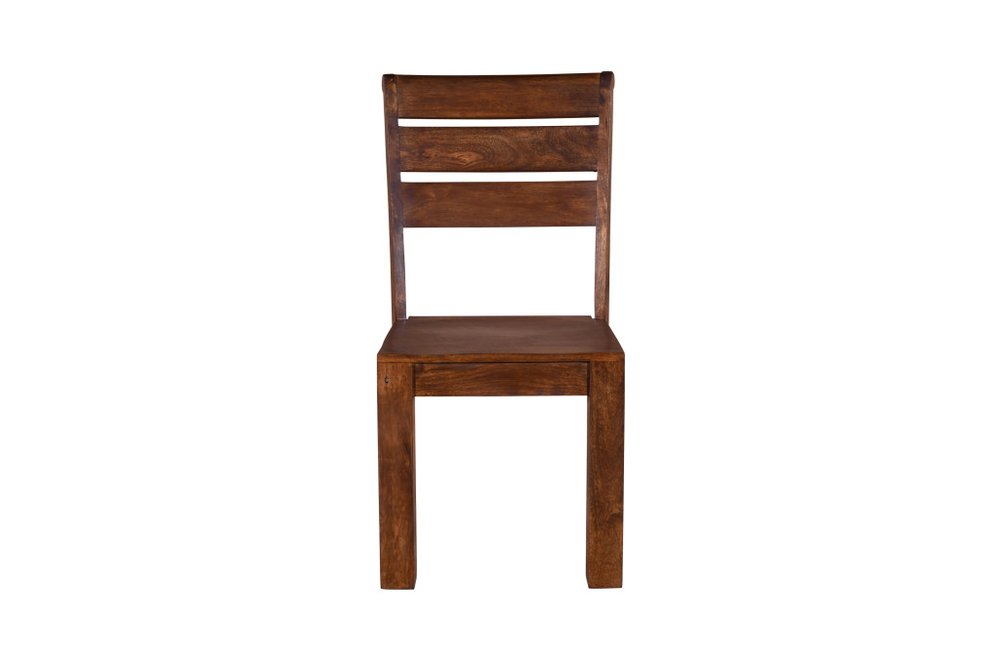 Set of Two Brown Solid Wood Ladder Back Dining Side Chairs