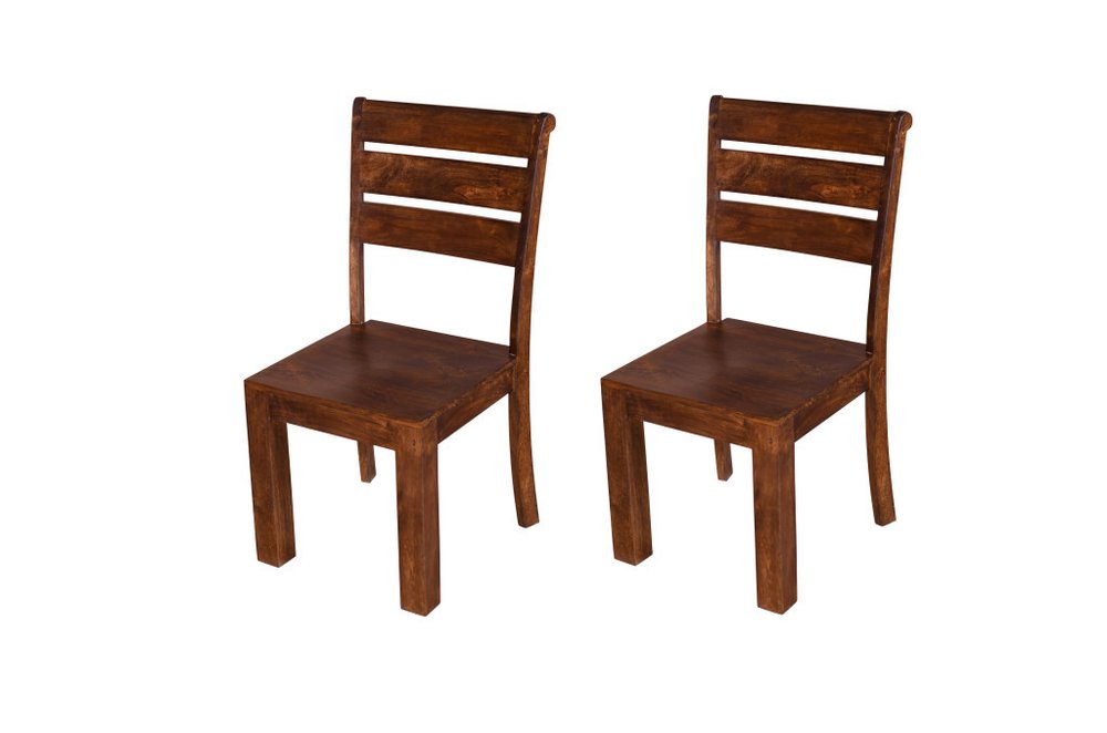 Set of Two Brown Solid Wood Ladder Back Dining Side Chairs