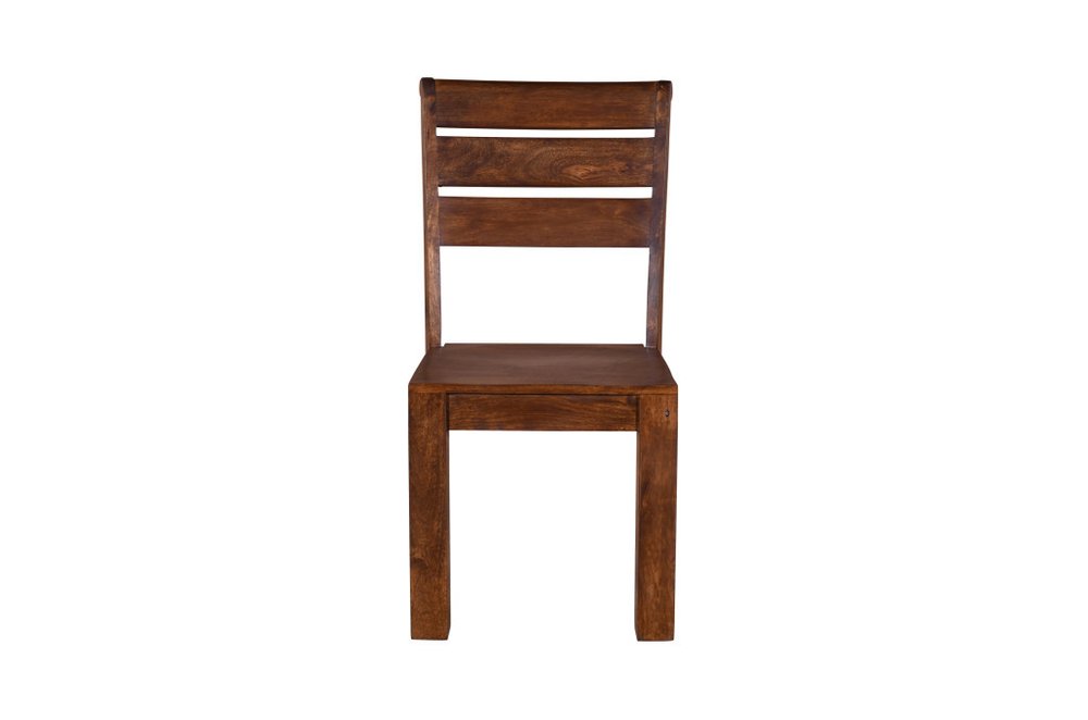 Set of Two Brown Solid Wood Ladder Back Dining Side Chairs
