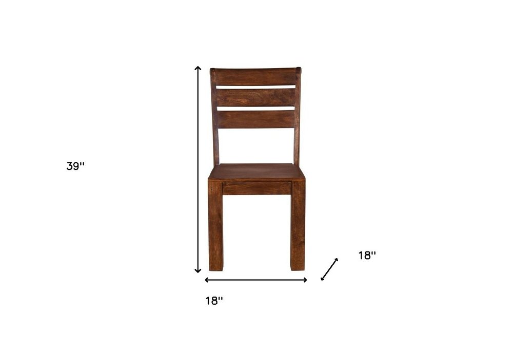 Set of Two Brown Solid Wood Ladder Back Dining Side Chairs
