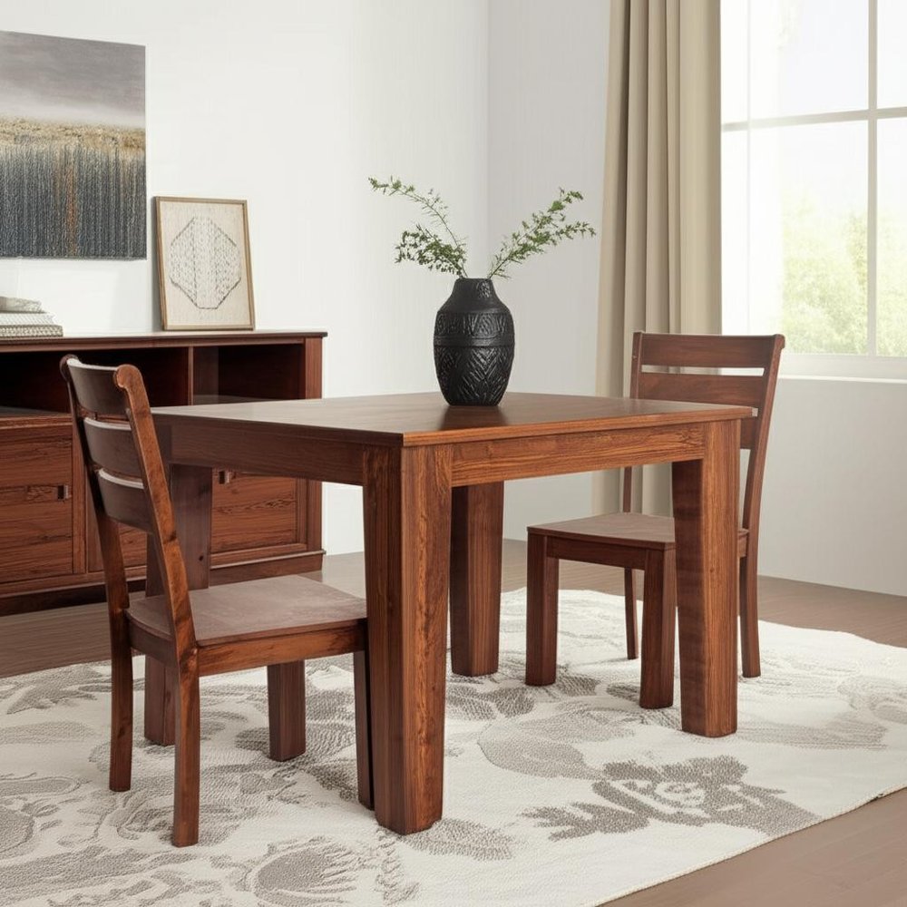 Set of Two Brown Solid Wood Ladder Back Dining Side Chairs