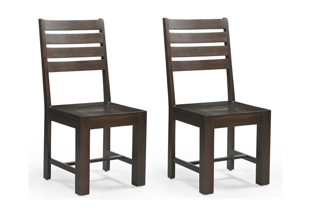 Set of Two Brown Solid Wood Ladder Back Dining Side Chairs