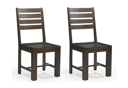 Set of Two Brown Solid Wood Ladder Back Dining Side Chairs