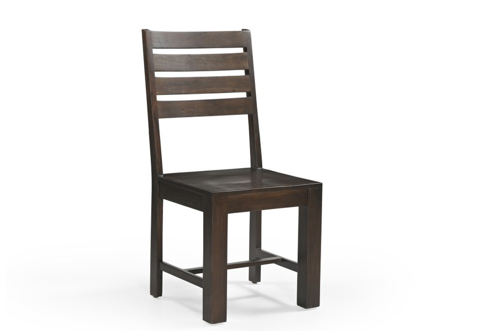 Set of Two Brown Solid Wood Ladder Back Dining Side Chairs