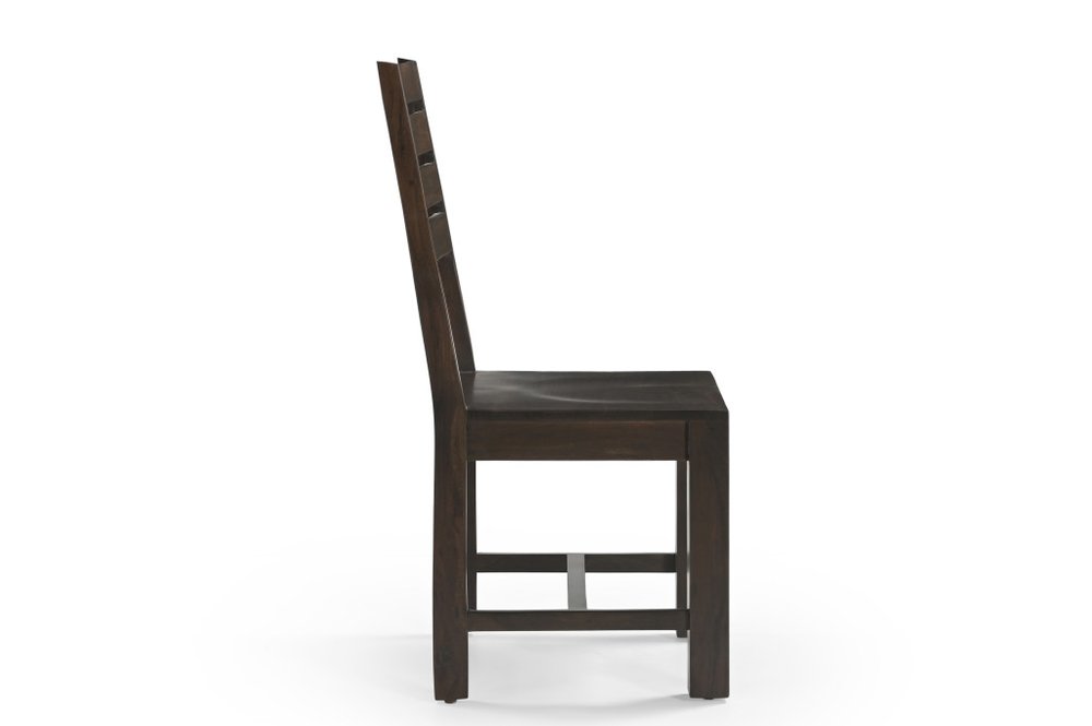 Set of Two Brown Solid Wood Ladder Back Dining Side Chairs