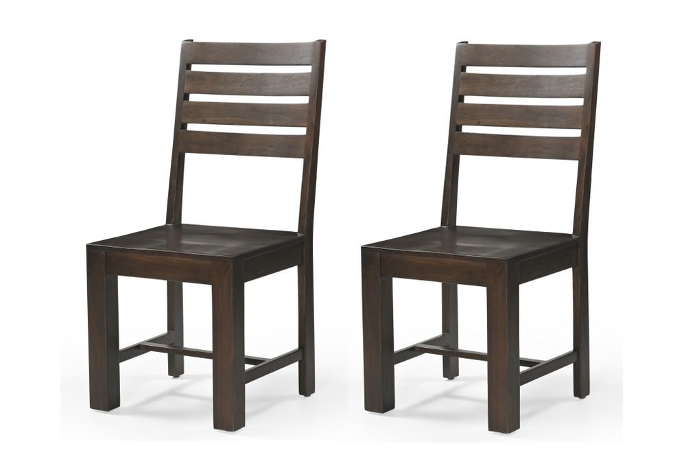 Set of Two Brown Solid Wood Ladder Back Dining Side Chairs