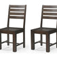Set of Two Brown Solid Wood Ladder Back Dining Side Chairs