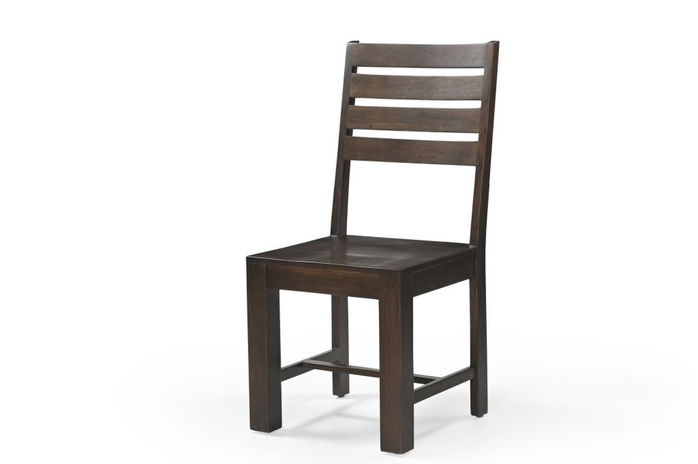 Set of Two Brown Solid Wood Ladder Back Dining Side Chairs