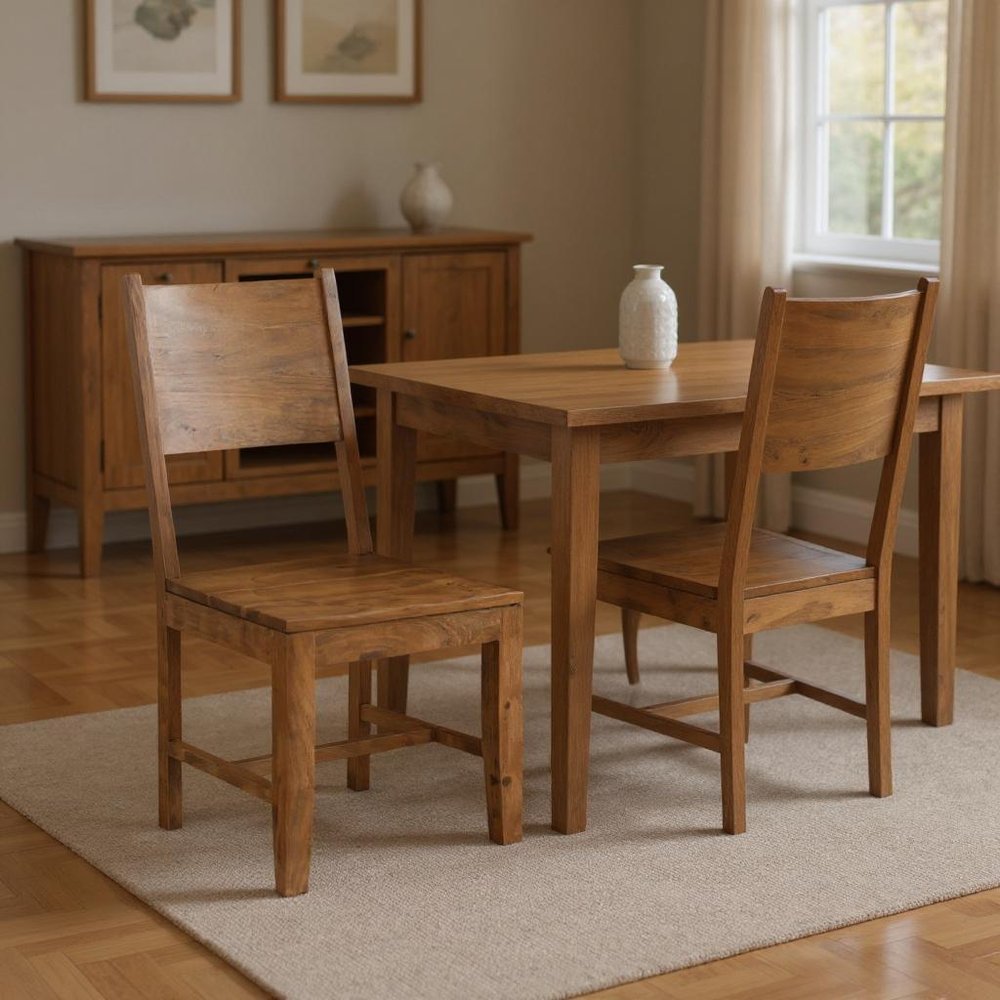 Set of Two Brown Solid Wood Open Back Dining Side Chairs