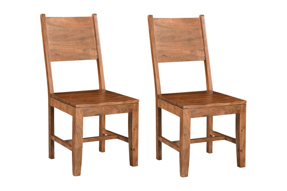 Set of Two Brown Solid Wood Open Back Dining Side Chairs