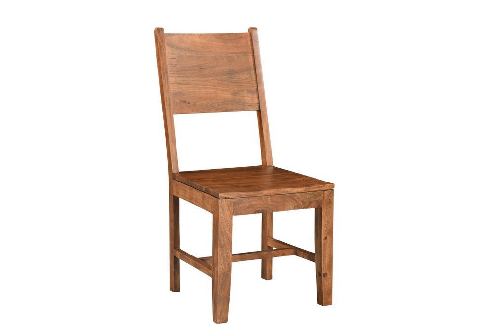 Set of Two Brown Solid Wood Open Back Dining Side Chairs