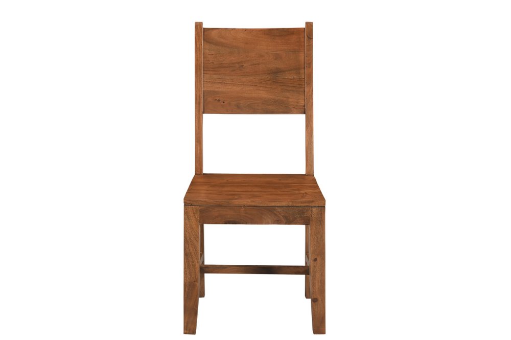 Set of Two Brown Solid Wood Open Back Dining Side Chairs